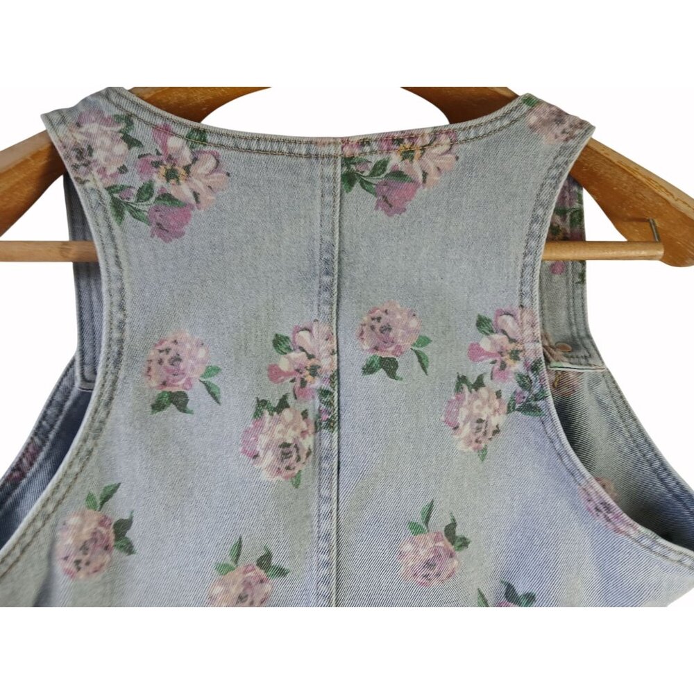 Wild Fable Light Blue Denim Floral Crop Top Size M Vest Side Zip Recycled Boho - Picture 5 of 12
